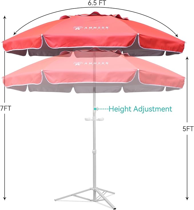 AMMSUN Shade Umbrella, Premium Portable Umbrella with Stand, 6.5ft Lightweight Free Standing Canopy for Sporting Games, Adjustable Instant Sun Protection and Easy to Carry, Pink