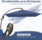 Grand patio 10x10 FT Patio Cantilever Umbrella with Base Outdoor Large Square Tilting Offset Umbrellas for Poolside Deck (Navy Blue, 10x10 FT)