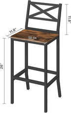 Bar Stools, Set of 2 Bar Chairs with Backrest and Footrest, 26" Tall Counter Bar Stools, Kitchen Breakfast Bar Chairs, Easy Assembly, for Dining Room, Rustic Brown BAHR0901N1