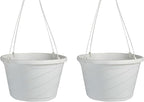 The HC Companies 12 Inch Euro Hanging Planters, Lightweight UV-Resistant Plastic Hanging Planters for Indoor & Outdoor Plants, 2-Pack Hanging Flower Pots for Garden, Patio & Home Decor, White
