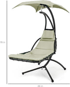 Best Choice Products Outdoor Hanging Curved Steel Chaise Lounge Chair Swing w/Built-in Pillow and Removable Canopy - Sage