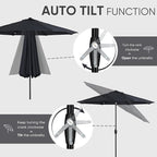 Tempera Patio Market Outdoor Table Umbrella with Auto Tilt and Crank, Large Sun Umbrella with Sturdy Pole & Fade Resistant Canopy, Easy to Set