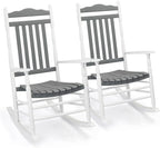 VINGLI Wooden Rocking Chair, Outdoor Chair with 450 lbs Support, Relaxing Rocker with Solid Wood High Back Seat Reclining Seat for Deck, Garden, Backyard, Porch (White & Grey, 2PCS)