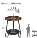 2 Tier Coffee Table in Living Room, Industrial Style Round Coffee Table with Metal Tray, Wood Small Outdoor Coffee Table for Bedroom Balcony Patio, Rustic Brown