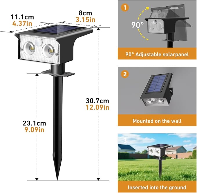 btfarm Solar Spot Lights Outdoor Waterproof, 8 Pack/3 Modes Motion Sensor Lights, Solar Powered Spotlights 2-in-1 Auto On/Off for Outside Pathway Yard Garden Landscape Lighting, Cool White
