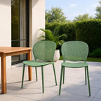 2xhome Set of 2 Patio Dining Chairs | Modern Stackable Outdoor Pool Side Chair | Weather Resistant Plastic for Yard, Porch, Balcony, Kitchen, Green