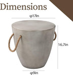 COSIEST Set of 2 Outdoor Cup Shaped Side Table, Concrete Side Table w Hemp Rope Handles,17''Patio Side Tables End Table, Outdoor Accent Table for Garden and Patio, Grey