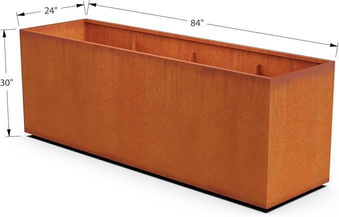 Plantercraft Large Rectangular Planters for Outdoor Plants - 84x24x30 Inch Extra Large Corten Steel Planter Box for Modern Landscape Design - Metal Raised Garden Bed