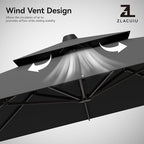 9x12FT Cantilever Patio Umbrella - Heavy Duty Double Layer Offset Design with 360° Rotation, Large Rectangle Sun Shade Umbrella for Garden, Deck, Pool, Backyard, Grey