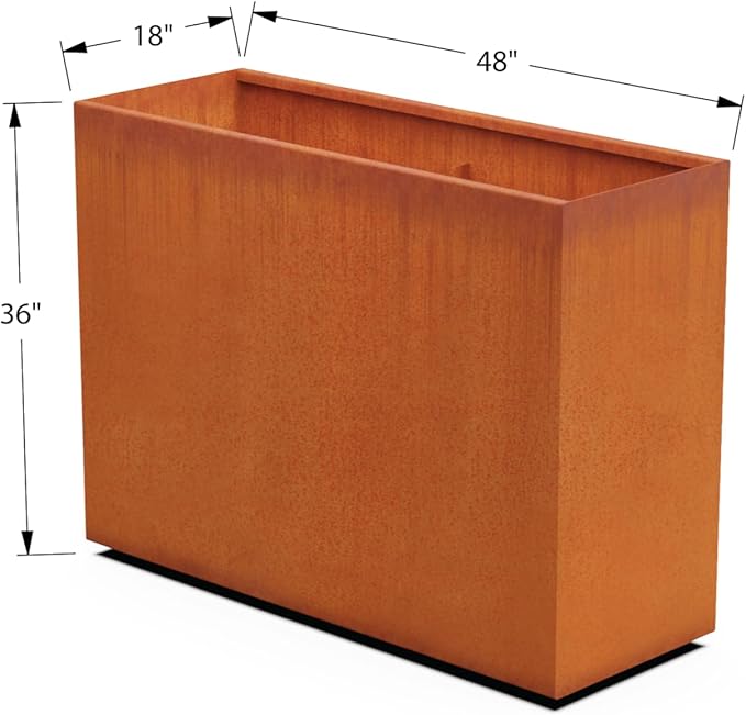 Plantercraft Corten Steel Planters | Large Rectangular Planters for Outdoor Plants 48x18x36 Inch | Extra Large Metal Planter Box for Patio, Deck & Commercial Spaces