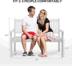 White Outdoor Wood Bench with Curved Armrests, 50-Inch Patio Loveseat