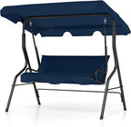 Tangkula 3 Person Porch Swing, Patio with Removable Cushion & Powder-Coated Steel Frame, Outdoor Swing with Canopy for Porch, Backyard, Garden, Balcony(Navy)