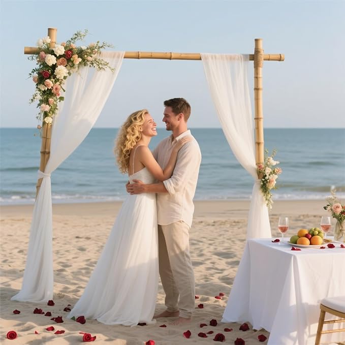 Outdoor Curtains: Ivory Sheer Wedding Arch Drapes, 2 Panels, 29 x 240 Inch