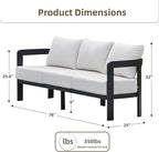 Outdoor Couch Aluminum Patio Furniture, 3-Seat All-Weather Metal Modern Patio Sofa with Washable Thick Cushion for Garden/Backyard/Porch, White