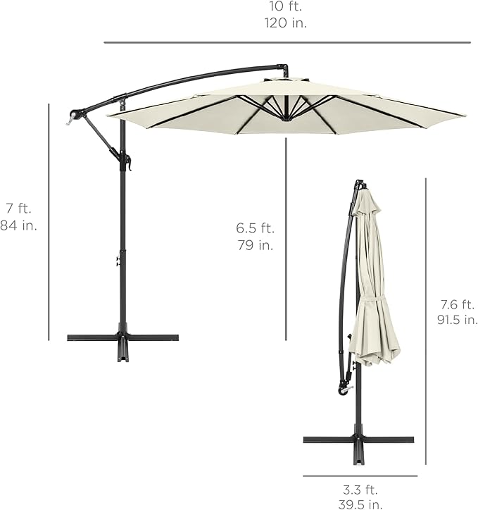 Best Choice Products 10ft Offset Hanging Market Patio Umbrella w/Easy Tilt Adjustment, Polyester Shade, 8 Ribs for Backyard, Poolside, Lawn and Garden - Ivory