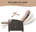 Grand patio Outdoor Recliner Air Pump 150° Lay Flat Reclining Chair with Independent Adjustable Back and Footrest Removable Olefin Cushion Flip-Up Table Wicker Beige 2PCS