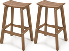 All-Weather Bar Stools Set of 2, 28" Height Outdoor Barstools with 400 lbs Weight Capacity, Looks Like Real Wood, for Bar, Kitchen Counter, Pool, and Patio, Teak