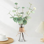 Artificial Eucalyptus Greenery Stems with Glass Vase, 3-Pack, Green
