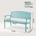 Outdoor Bench Weatherproof Aluminum Patio Garden Bench, Patio Loveseat for Porch Garden Lawn Backyard Park Balcony(Light Blue, 1PC)