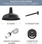 Wall Light Barn Sconce with 16-Inch Dome in Matte Black Steel