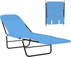 Outsunny Folding Chaise Lounge Chair, Pool Sun Tanning Chair, Outdoor Lounge Chair with Reclining Back, Breathable Mesh Seat, Headrest for Beach, Yard, Patio, Blue