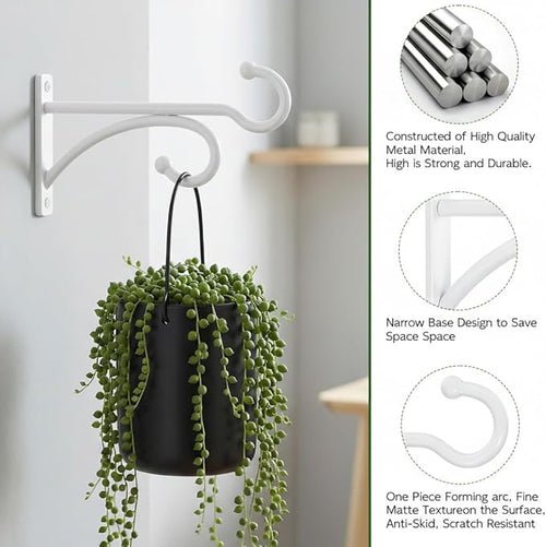 2Pack 6 Inch Plant Hangers for Hanging Baskets, Hanger for Indoor and Outdoor Plant Pots Holder, Wall Hook for Planters, Flower Basket, Wind Chimes, Lantern, Light, Bird Feeder, Home Décor-White
