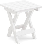 LUE BONA Small Outdoor Folding Side Table, HDPS Outside End Table for Patio, Porch, Deck, Pool, 14 Inch Height, White