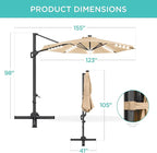 Best Choice Products 10ft Solar LED Cantilever Patio Umbrella, 360-Degree Rotation Hanging Offset Market Outdoor Sun Shade for Backyard, Deck, Poolside w/Lights, Easy Tilt, Cross Base