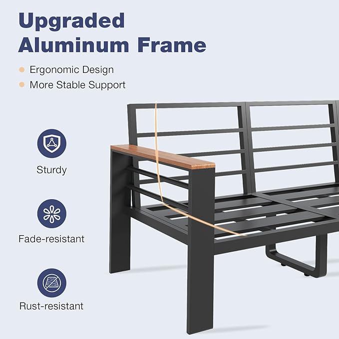 Aoxun Aluminum Patio Furniture Set 4 Seats, Oversized Outdoor Sectional with Washable Cushions, Coffee Table and Waterproof Cover, Patio Conversation Sets for Porch, Balcony, Deck