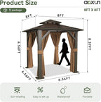 Aoxun 8'x8' Hardtop Gazebo, Aluminum Frame Permanent Pavilion with Curtains and Netting, Outdoor Polycarbonate Double Roof Canopy, Designed for Garden, Lawns, Patio, Brown