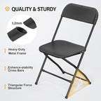 VINGLI 2 Pack Black Plastic Folding Chair, Indoor Outdoor Portable Stackable Commercial Seat with Steel Frame 350lb. Capacity for Events Office Wedding Party Picnic Kitchen Dining