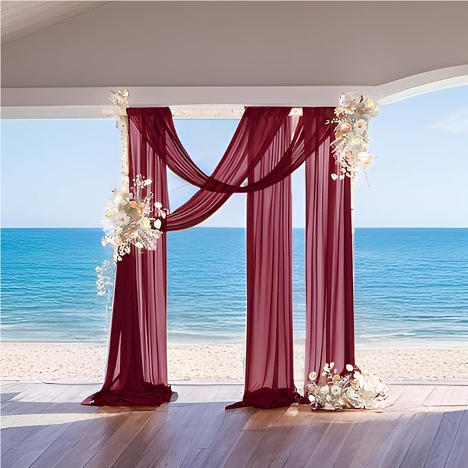 Outdoor Curtains Burgundy Sheer Gauze Arch Drape, 2 Panels 29 x 240 Inch