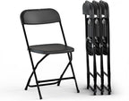 4 PACK White Foldable Plastic Chair | Folding & Stackable | 350 lbs Capacity Steel Frame Seats for Indoor Outdoor | Commercial Use Events Wedding Party Events Bulk Picnic Kitchen Dining