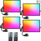 Onforu LED Flood Light Outdoor 700W Equiv, 70W Color Changing RGBW 2700K Floodlight with Remote, Stage Lighting Uplights for Events, IP66 Uplighting Outdoor Spotlight Floor Light for Halloween 4 Pack