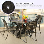 Patio Dining Table,Cast Aluminum Patio Table with Umbrella Hole, Outdoor Bistro Table for Backyard, Garden, Patio