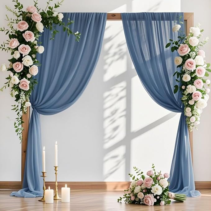 Outdoor Curtains: Dusty Blue Sheer Gauze Arch Drape, 2 Panels, 29 x 240 Inch