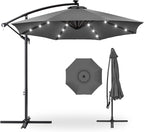 Best Choice Products 10ft Solar LED Offset Cantilever Hanging Market Patio Umbrella, 8 Sturdy Ribs, Easy Adjustment - Gray