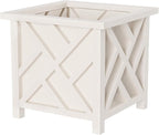Lattice Design Outdoor Planter Box - 14.75” Square 13” Tall White Plant Pot - Decorative Plant Pots for Front Porch Decor - Flower Pots Outdoor Planters for Porch Patio or Garden Decor by Pure Garden