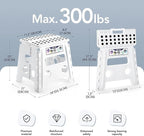 Delxo 13" Folding Step Stool for Kids and Adults, Non-Slip Foldable Step Stools with Handle,Plastic Portable Folding Stool for Bathroom,Bedroom,Kitchen,Hold up to 300lbs White