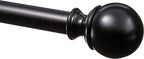 Amazon Basics Sturdy Adjustable Curtain Rod for Windows with Round Finials, 1-Inch, 72" to 144", Black, 1-Pack