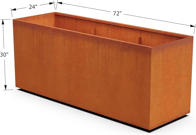 Plantercraft Large Rectangular Planters for Outdoor Plants - 72x24x30 Extra Large Corten Steel Planter Box for Patio Privacy Screen or Raised Garden Bed | 11-Gauge Heavy Duty Metal