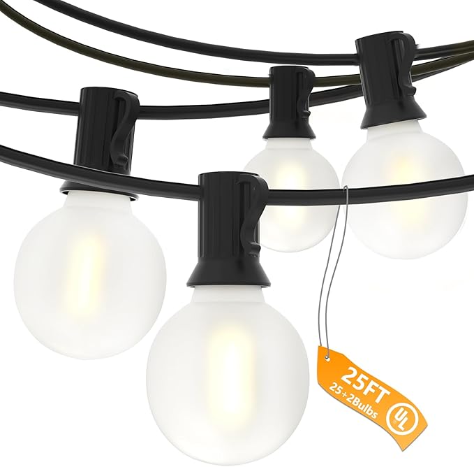 String Lights, 25 FT G40 Globe Patio Lights with 27 Warm White LED Bulbs