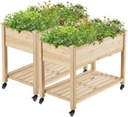 Yaheetech 42x23x33in Wooden Raised Garden Bed with Wheels Horticulture Flower Planter Boxes Elevated Vegetables Growing Bed for Grow Herbs and Vegetables, 2 PCS
