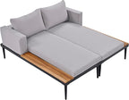 Outdoor Double Metal Daybed, with Wood Topped Side for Drinks, 2 in 1 Padded Sun Lounger with Cushions & Pillows, Patio Chaise Lounge Chair for Poolside Lawn Garden, Gray