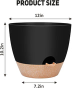 12 inch Large Self Watering Plant Pots, Flower Pots Planters with Multi Mesh Drainage Holes for Indoor Outdoor Garden Plants and Flowers.（Black）