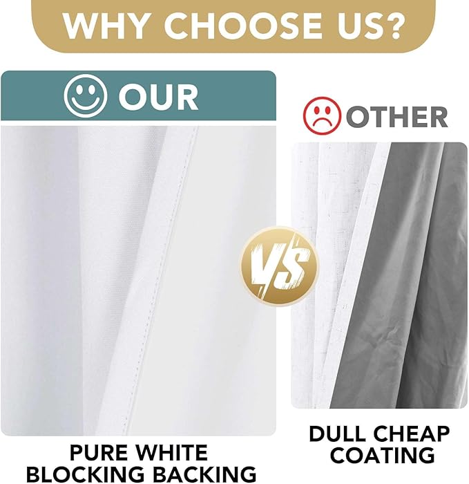 H.VERSAILTEX Primitive Linen Curtains 100% Blackout Curtain Drapes Burlap Curtains with White Thermal Insulated Liner, Grommet Top Drapes Living Room/Bedroom (2 Panels, 42 x 54 Inch, Pure White)