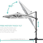 Best Choice Products 10ft Solar LED Cantilever Patio Umbrella, 360-Degree Rotation Hanging Offset Market Outdoor Sun Shade for Backyard, Deck, Poolside w/Lights, Easy Tilt, Cross Base