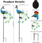 DREAMSOUL 2 Pack Metal Peacock Solar Lights Outdoor Waterproof LED Solar Lights, Decorative Garden Stakes for Yard Pathway Peacock Decor