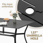 MELLCOM 63''x38'' Outdoor Dining Table for 6, E-Coating Metal Patio Dining Table with 1.57'' Umbrella Hole, All-Weather Black Rectangular Table for Porch, Garden, Backyard, Poolside, Lawn