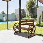 Outvita Wooden Garden Bench, Outdoor Rustic Wagon Wheel Bench with Armrest & Fir Construction for Garden Porch Backyard Patio Park, Seats 2 Person Carbonized